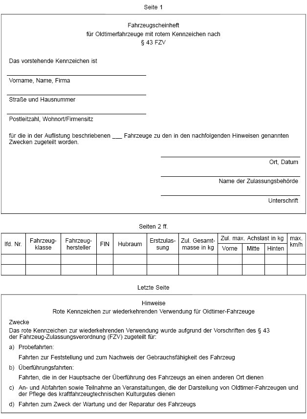 Fahrzeugscheinheft für Oldtimerfahrzeuge mit rotem Kennzeichen (BGBl. 2023 I Nr. 199 S. 127)