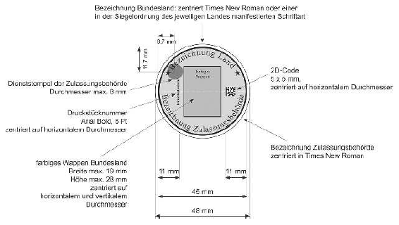 Bemaßung der Stempelplakette (BGBl. 2023 I Nr. 199 S. 94)