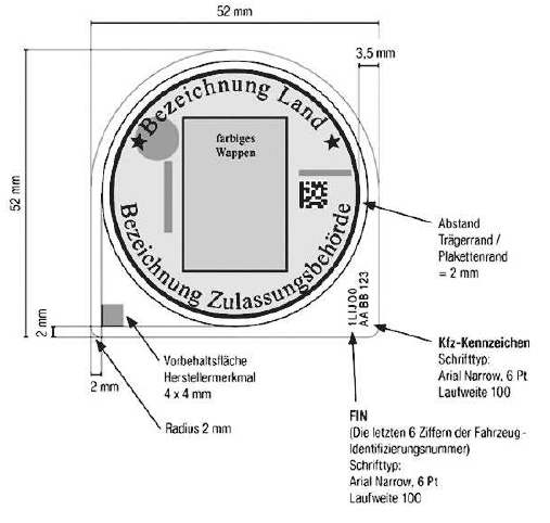 Bemaßung des Plakettenträgers (BGBl. 2023 I Nr. 199 S. 95)