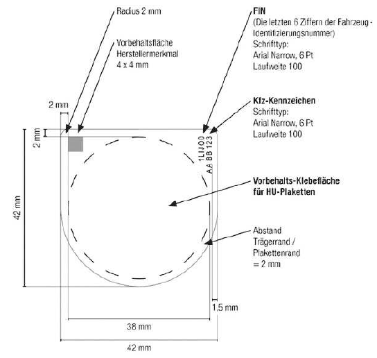 Bemaßung des HU-Plakettenträgers (BGBl. 2023 I Nr. 199 S. 97)