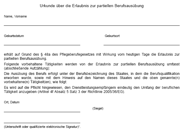 Urkunde über die Erlaubnis zur partiellen Berufsausübung (BGBl. 2023 I Nr. 359 S. 29)