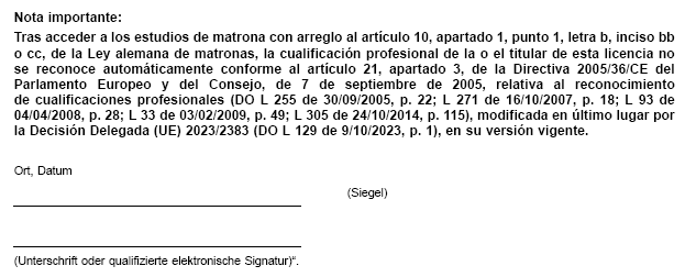 Urkunde über die Erlaubnis zum Führen der Berufsbezeichnung 'Hebamme' (BGBl. 2023 I Nr. 359 S. 44)