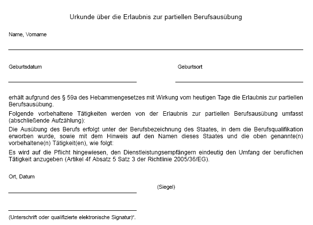 Urkunde über die Erlaubnis zur partiellen Berufsausübung (BGBl. 2023 I Nr. 359 S. 46)