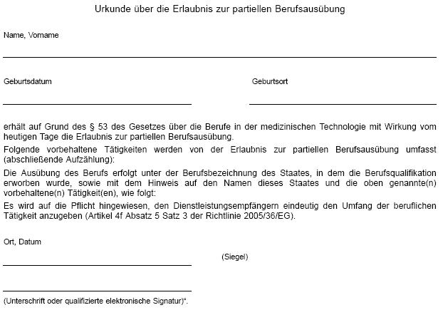 Urkunde über die Erlaubnis zur partiellen Berufsausübung (BGBl. 2023 I Nr. 359 S. 51)