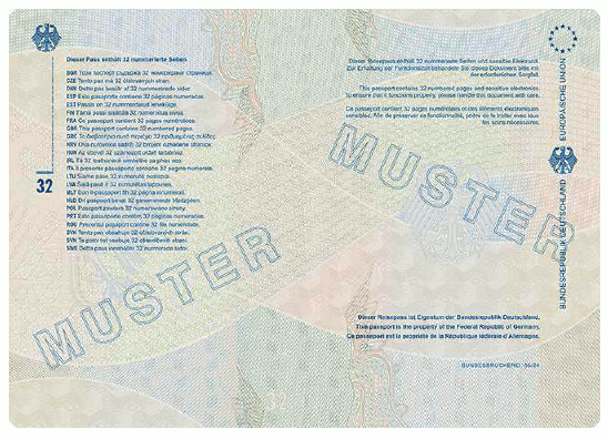 Muster Reisepass (BGBl. 2024 I Nr. 125 S. 12)