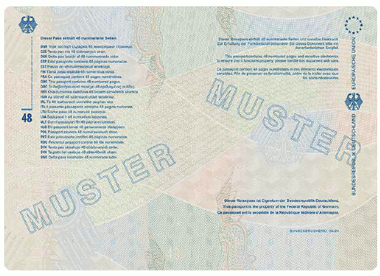 Muster Reisepass (BGBl. 2024 I Nr. 125 S. 26)