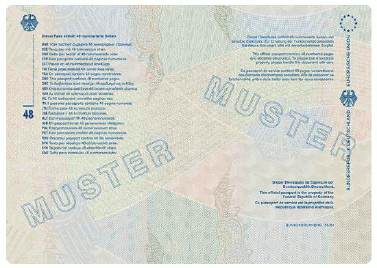 Muster Reisepass (BGBl. 2024 I Nr. 125 S. 40)