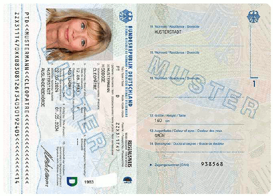 Muster Reiseausweis für Flüchtlinge (BGBl. 2024 I Nr. 125 S. 69)