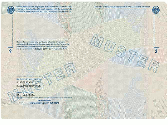 Muster Reiseausweis für Flüchtlinge (BGBl. 2024 I Nr. 125 S. 69)