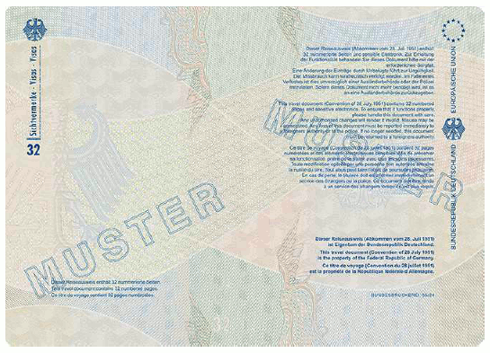 Muster Reiseausweis für Flüchtlinge (BGBl. 2024 I Nr. 125 S. 77)