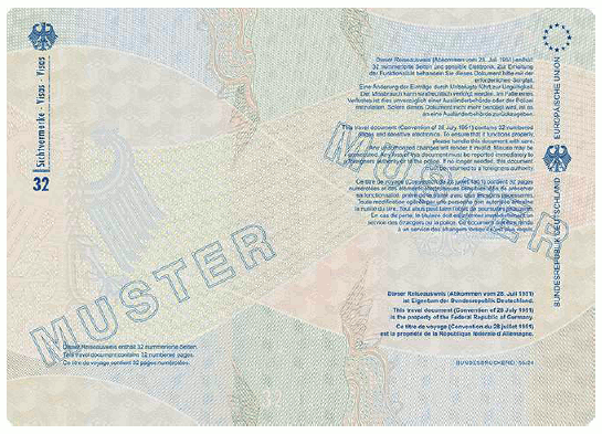 Muster Reiseausweis für Flüchtlinge (BGBl. 2024 I Nr. 125 S. 77)