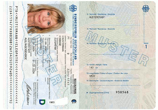 Muster Reiseausweis für Staatenlose (BGBl. 2024 I Nr. 125 S. 79)