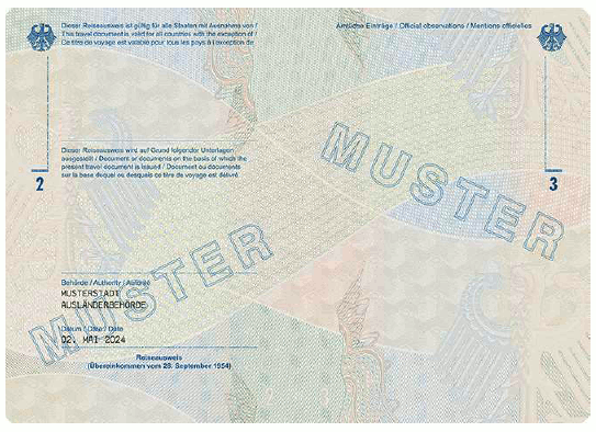 Muster Reiseausweis für Staatenlose (BGBl. 2024 I Nr. 125 S. 79)