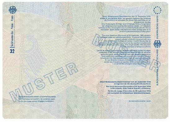 Muster Reiseausweis für Staatenlose (BGBl. 2024 I Nr. 125 S. 87)