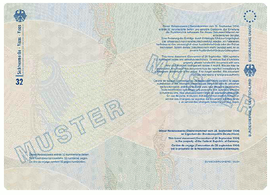 Muster Reiseausweis für Staatenlose (BGBl. 2024 I Nr. 125 S. 87)