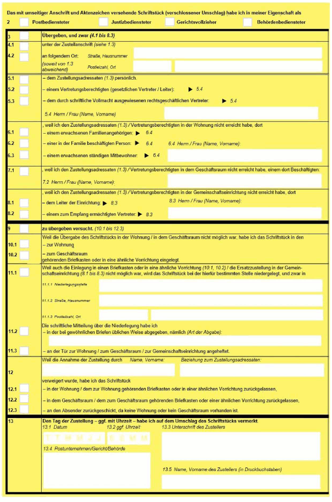 Abb. Muster Zustellungsurkunde Seite 2 (BGBl. 2025 I Nr. 103 S. 4)