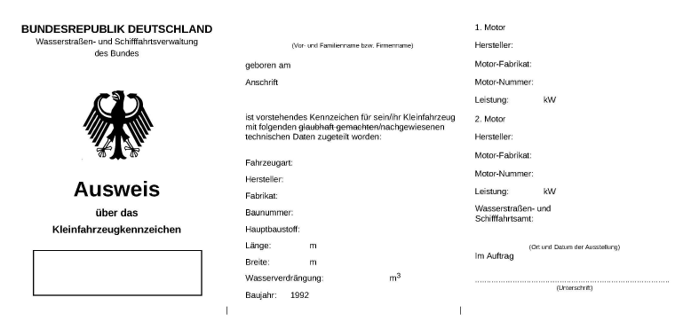 Muster Ausweis über das Kleinfahrzeugkennzeichen Seite 1 (BGBl. 2025 Nr. 242 S. 56)